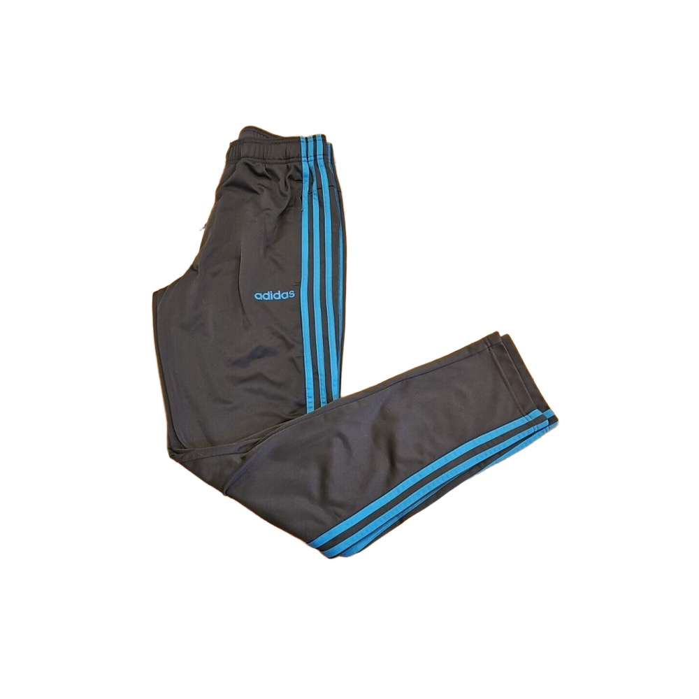 Adidas Track Pants Mens Small Grey & Blue Stripe Spell Out Athletic Jogger